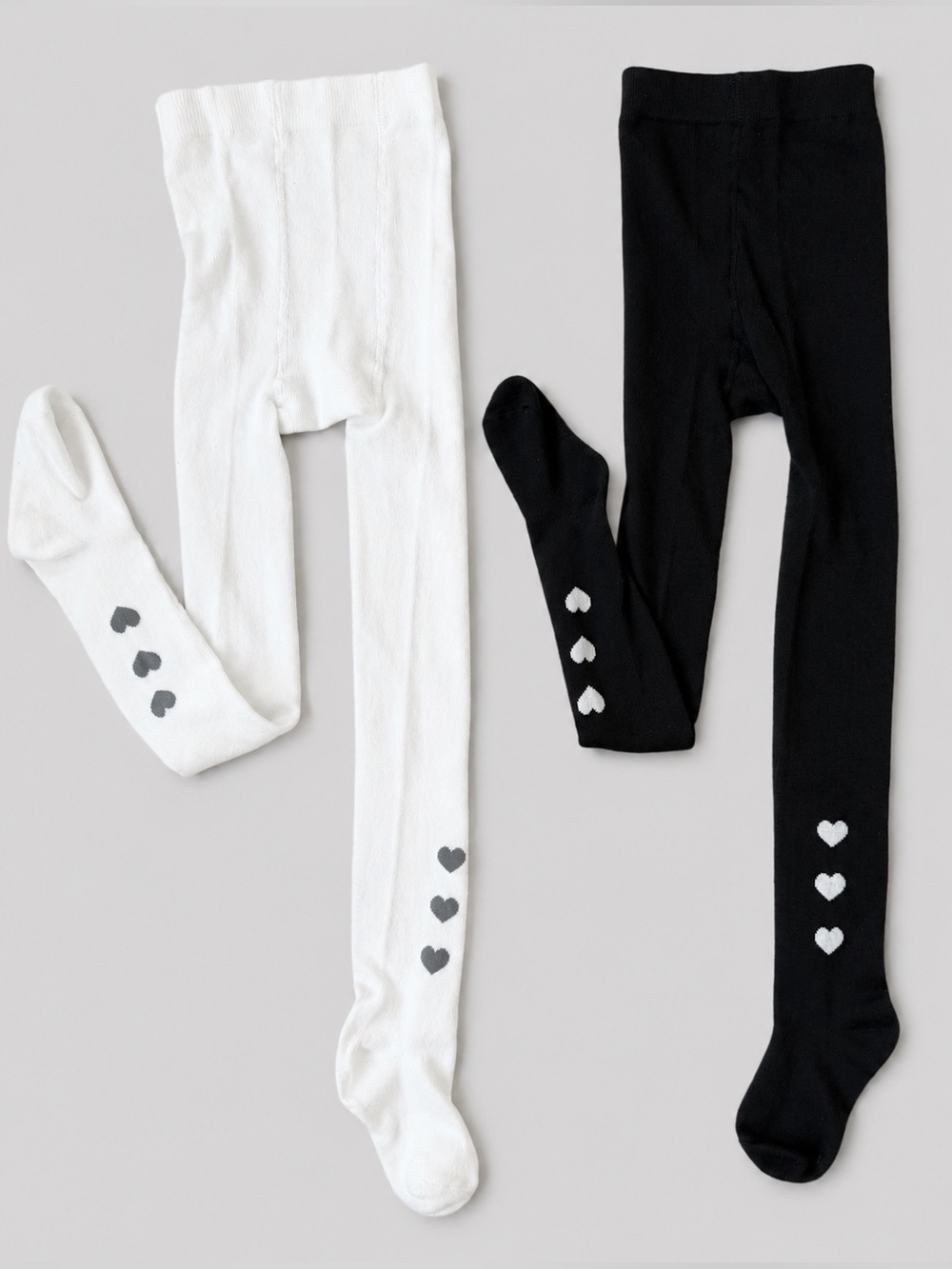 Girls Heart-Detail Tights Popsocks —  2 Pairs of Black & White Size Small